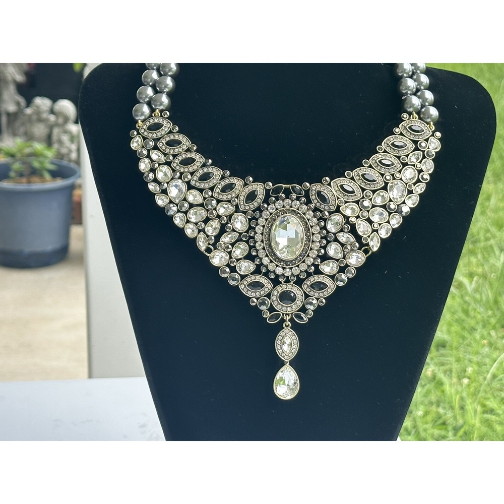 Heidi Daus " Worth waiting for "Crystal 2Strand Hematite pearl‎ Crystal Necklace